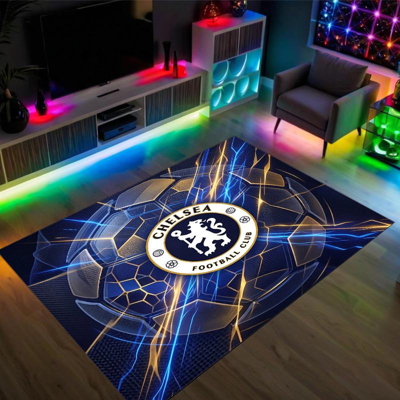 Chelsea FC Design Crystal Velvet Carpet Cozy Non?Slip Printed Rug For Bedroom Living Room Entrance