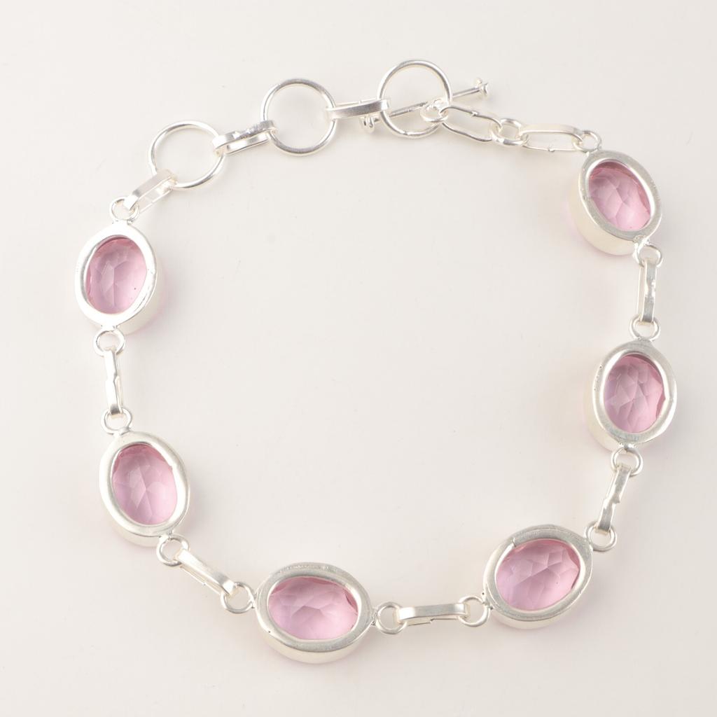 Morganite Gemstone 925 Sterling Silver Handmade Bracelet Jewelry For Women Gift RB-5-17