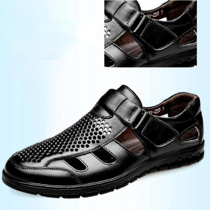 Leather Men Sandals  Business Casual Shoes for Men Summer Hollow Non-slip Work Shoes Comfortable Men Sandalias