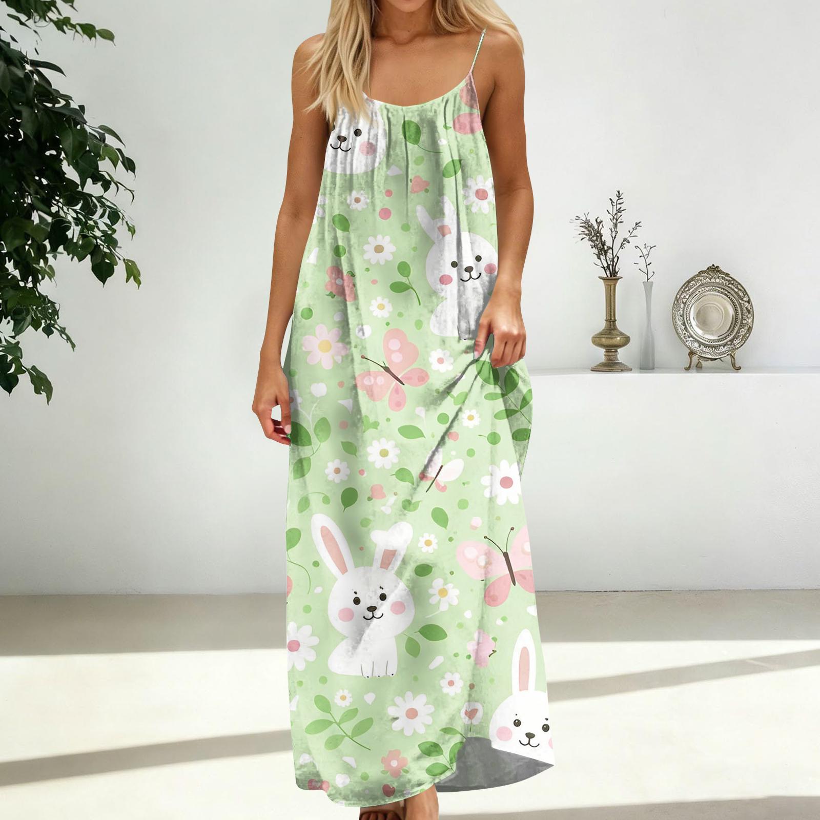 

Женское модное повседневное свободное платье с открытой спиной на тонких бретельках с пасхальным принтом M