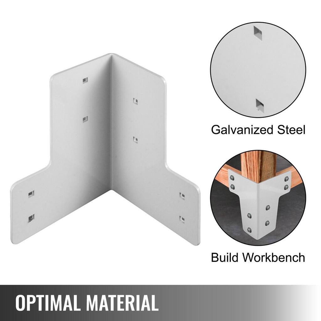 Workbench Corner Brackets 8 PCs Shop Table Bracket Kit 48 LBS Shop Table Corner Brackets 4 mm Right Angle White Color Galvanized Steel Elevated