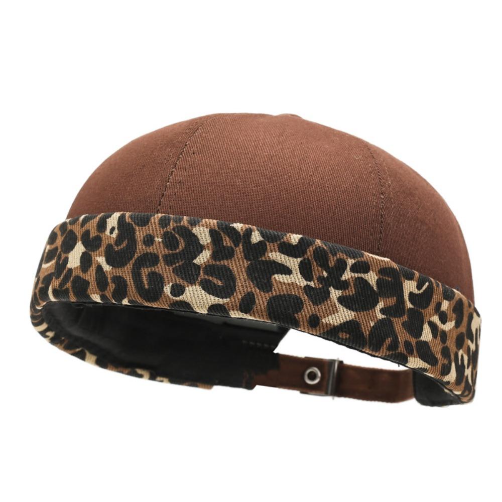 

Retro Leopard Print Docker Beanie Solid Color Without Visor Brimless Cap Washed Cotton Hip Hop Hat Unisex кавовий