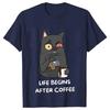 Life Begins After Coffee Vintage T-shirt Funny First Coffee Men T Shirt New Trend Tee Tshirt Coffee Cat Lover Men Women Tee Tops