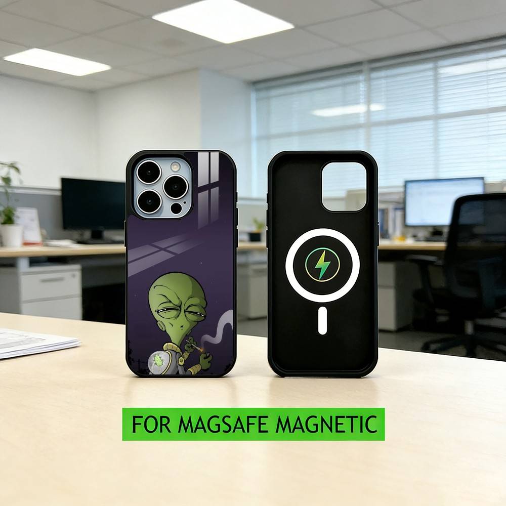 Funny Space UFO A-alien T-thing Phone Case For iPhone17,16,15,14,13,12,11 Plus,Pro Magnetic with Magsafe Wireless Charging