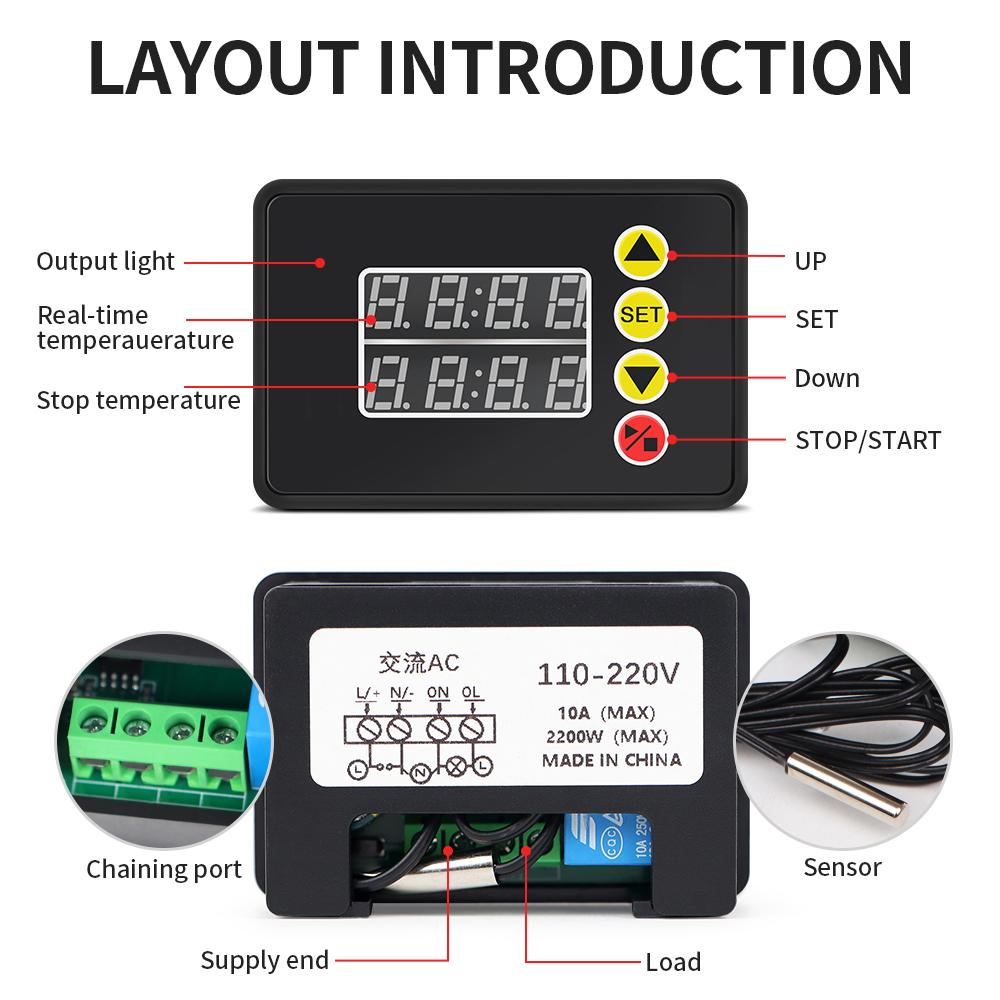 ZFX-G3051 10A Digital Temperature Controller LED Display Thermostat Heat Cooling Control Instrument AC110-220V With Probe line