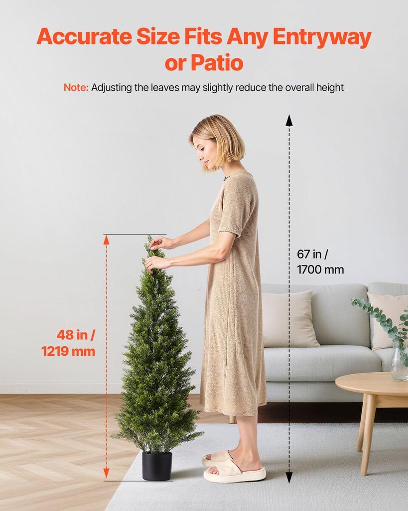Artificial Topiary Cedar Trees, 2 Set 1219mm Faux Pine Shrubs Plants, Fake Silk Tree Look Real, Easy Assembly for Decor Front Porch Outdoor Patio