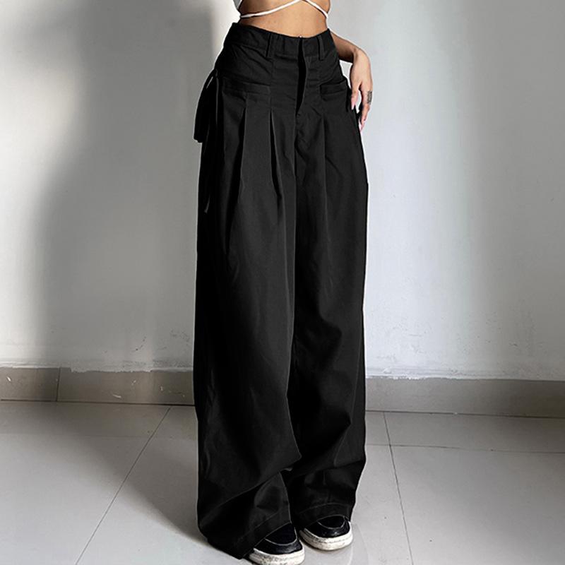 Lässige Hose mit weitem Bein für Damen, hohe Taille, Street-Basic, lockere Jogginghose, koreanische Retro-Grau, Büro-Y2K-Damenhose