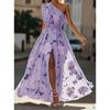 Women's One Shoulder Sleeveless Floral Print Maxi Dress Slim Fit High Waist Elegant Summer Party Dress With Belt