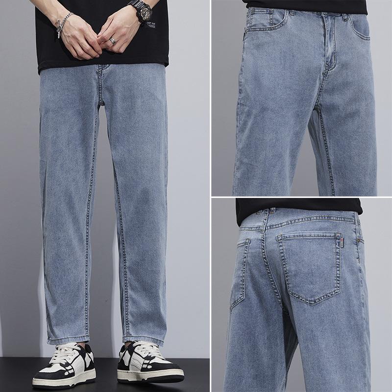 

Tencel denim men s summer lightweight lyocell loose straight high-end soft trend versatile nine-point pants 27