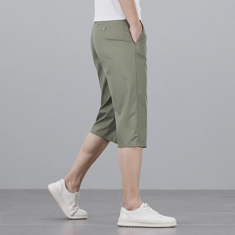 Pánské elastické kalhoty Business Casual Zkrácené - Léto 2024, Volný střih, Plus Size, Rovný střih.