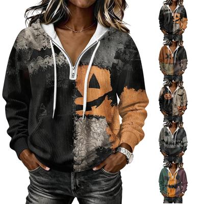 Women's Halloween Print Long Sleeve Hoodie Pullover Sweatshirt