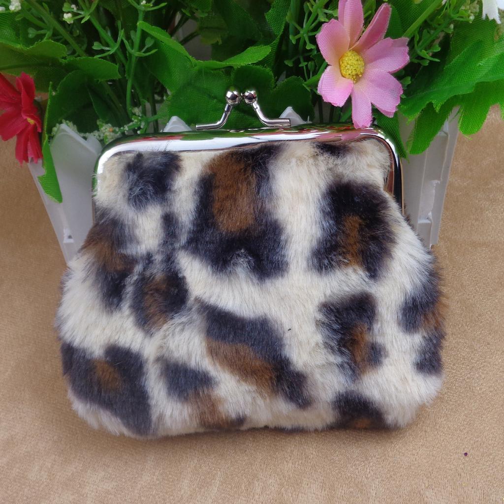 Neues 4-Zoll Plüsch-Clip-Münzfach mit Leopardenmuster Bankkarten-Münz-Modebeutel