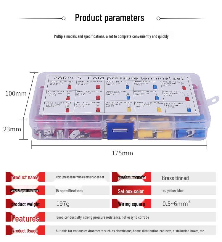 280PCS Boxed Pre-Insulated Terminal Set - Male/Female Connector Kit