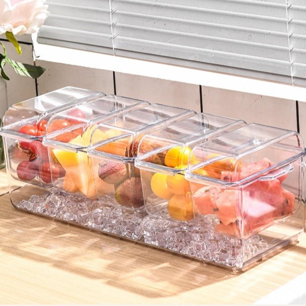 Transparent Fruit Storage Box Double Layered Detachable Fruit Snack Container 4/5 Grids Plastics Fruit Tray Outdoor Picnic