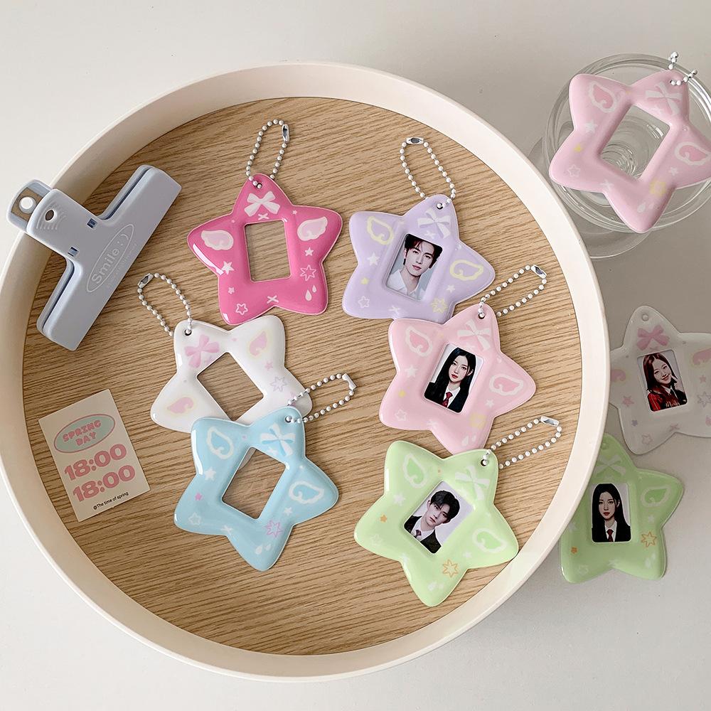Star Pendant ID Photo Photocard Frame With Keychain Idol Card Display Protector  School Stationery