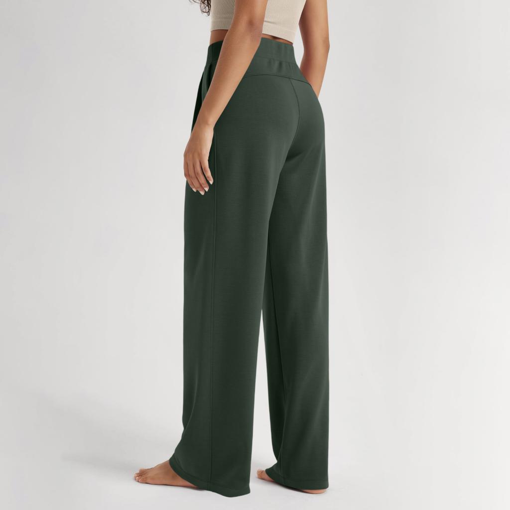 Women's High Waisted Yoga Pants with Pockets - Flowy Straight Leg Casual Pants for Outdoor Running and Hiking