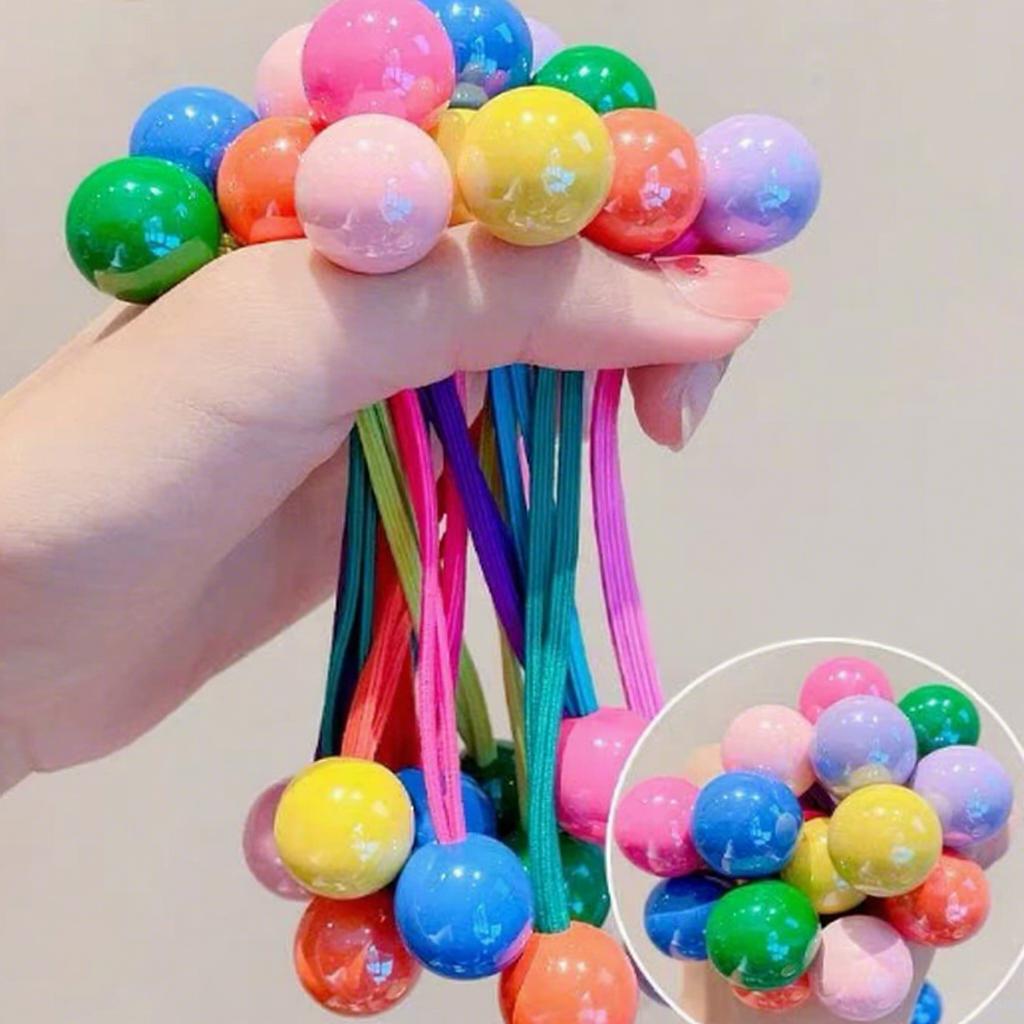 100pcs Candy Beads Hair Ties Ponytail Balls Goody Hair Elastics for Women Beads for Girls Accessories Seamless Ties