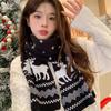 Christmas Reindeer Scarf New Red Unisex Winter Couple Style Versatile Fashionable Mid-Length Knitted Wool Neck Warmer