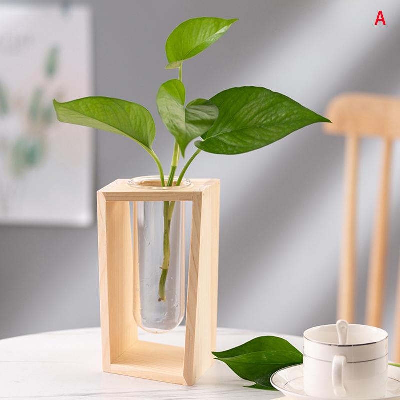 Creative Wooden Hydroponic Vase Plant Vase Retro Vase Transparent Vase Desktop Plant Home Decoration