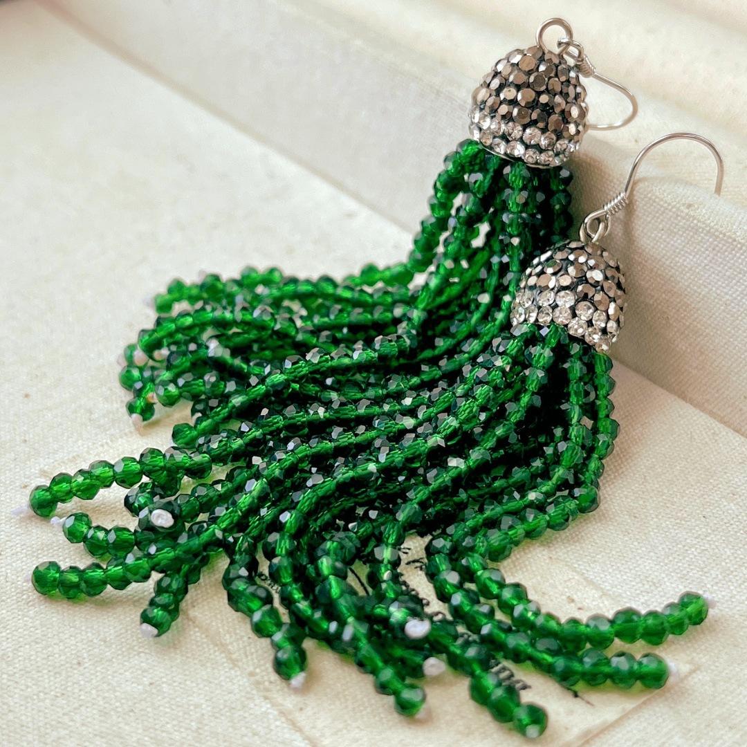 925 Ear Hook Design Sense Summer Colorful Artificial Crystal Tassel Earrings