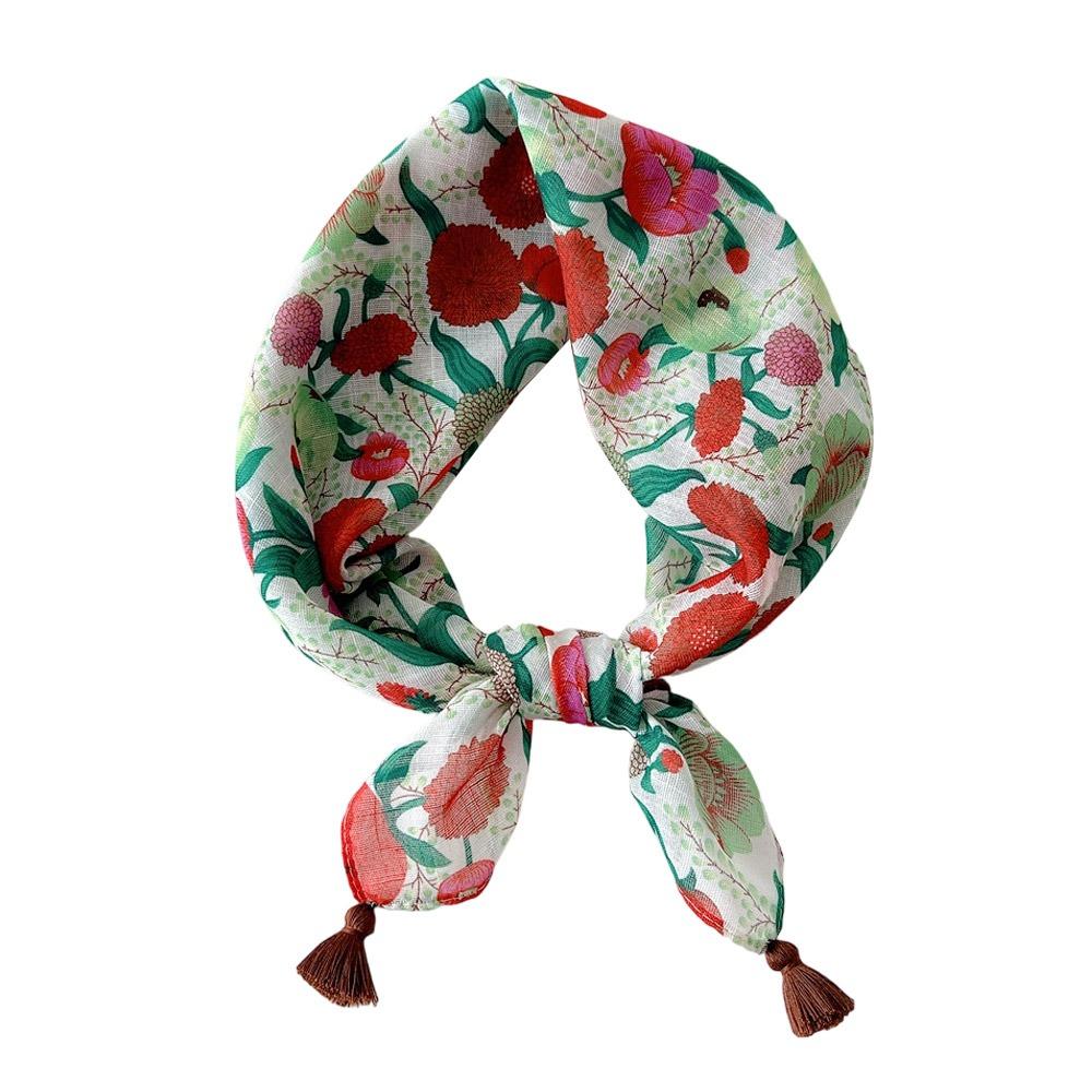 Flower Pattern Foulard with Tassel Head Scarf Creative Silk Scarf Daily Use A