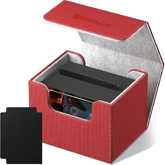 Mlikero Card Deck Case for Trading Cards 1800+, Trading Card Storage Box with 10 Dividers and 3 Foam Stoppers, Leather Magnetic Closure Commander