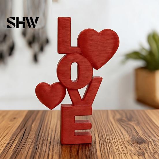 Desktop Love Letter Sculpture 2Pcs 3D Printed Stacked LOVE Ornament with Heart Decor, Romantic Modern Nordic Room Tabletop Sculpture, Decoration