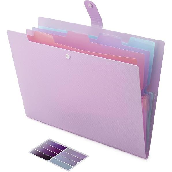 NAFY Colorful Expanding File Folder, 5 Pockets Folder with Colored Labels Portable Weave Pattern Accordion File Folder A4 Letter Size Project
