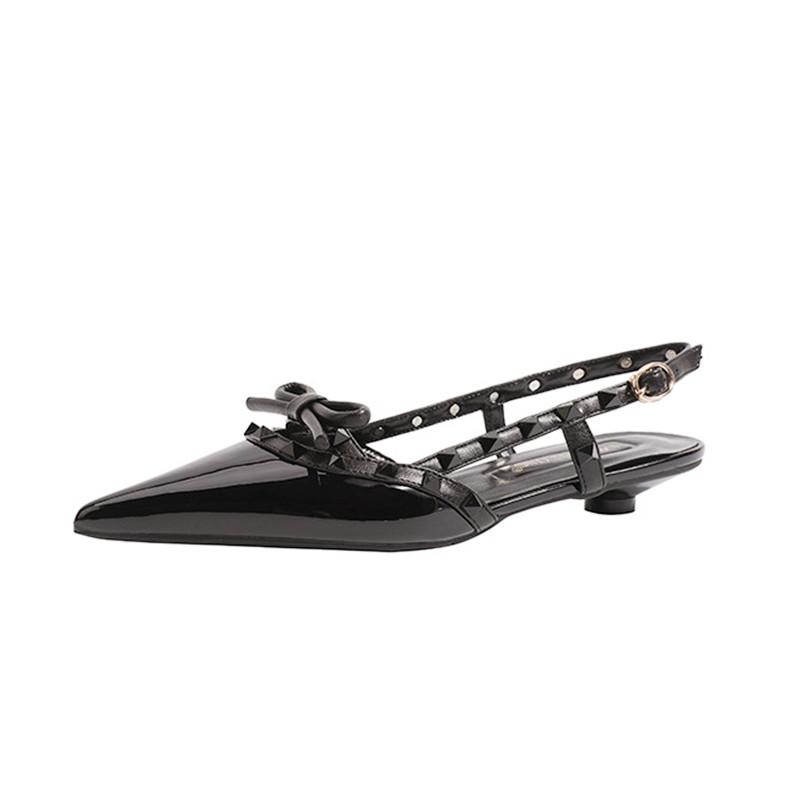 

Модные босоножки с заклепками и бантом, женские летние сексуальные туфли-мюли с острым носком и ремешком на спине, элегантные туфли для банкета и офиса на низком каблуке 35 чёрный