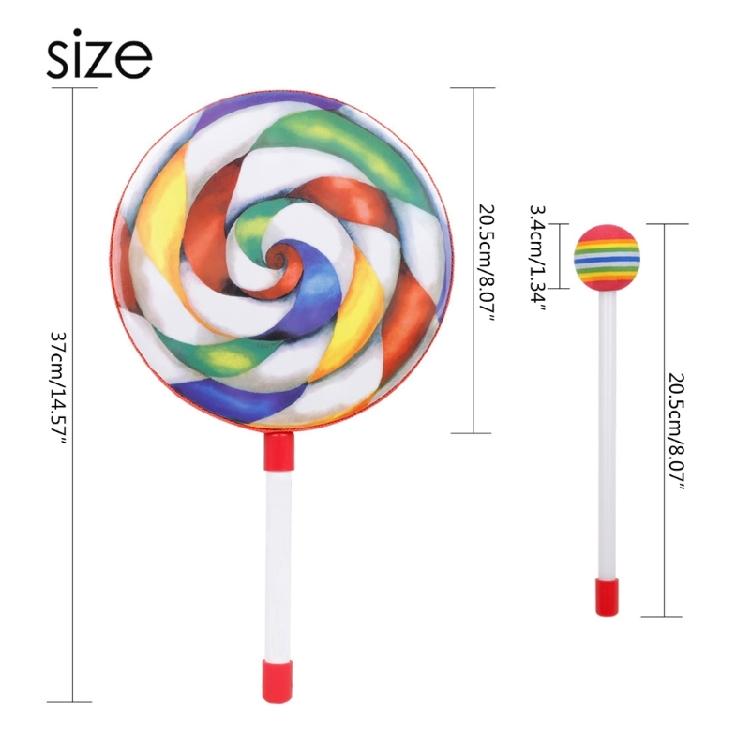Soft Lollipop Shaped Drum Kids Hand Drum with Foam-Head Percussion Drumstick