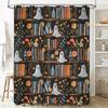 Spooky Halloween Shower Curtain With Ghost And Bookshelf Design - Perfect For A Fun And Festive Bathroom Decor Easy-Clean