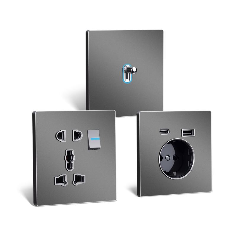 UK Standard Electric Wall Switches Socket Retro Style Stainless Steel Panel Multifunction with 220v Max. Voltage Manufactured UK