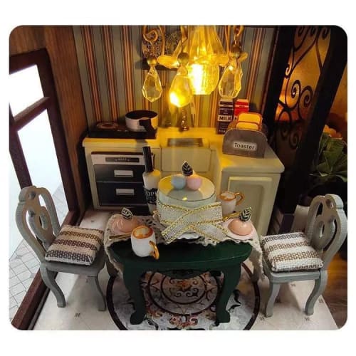 Blue Giraffe Miniature Dollhouse Kit, 3-Story Retro Villa, DIY Wooden Dollhouse, Perfect for Passing Time, Diorama Kit, Includes LED Light and Dust Co