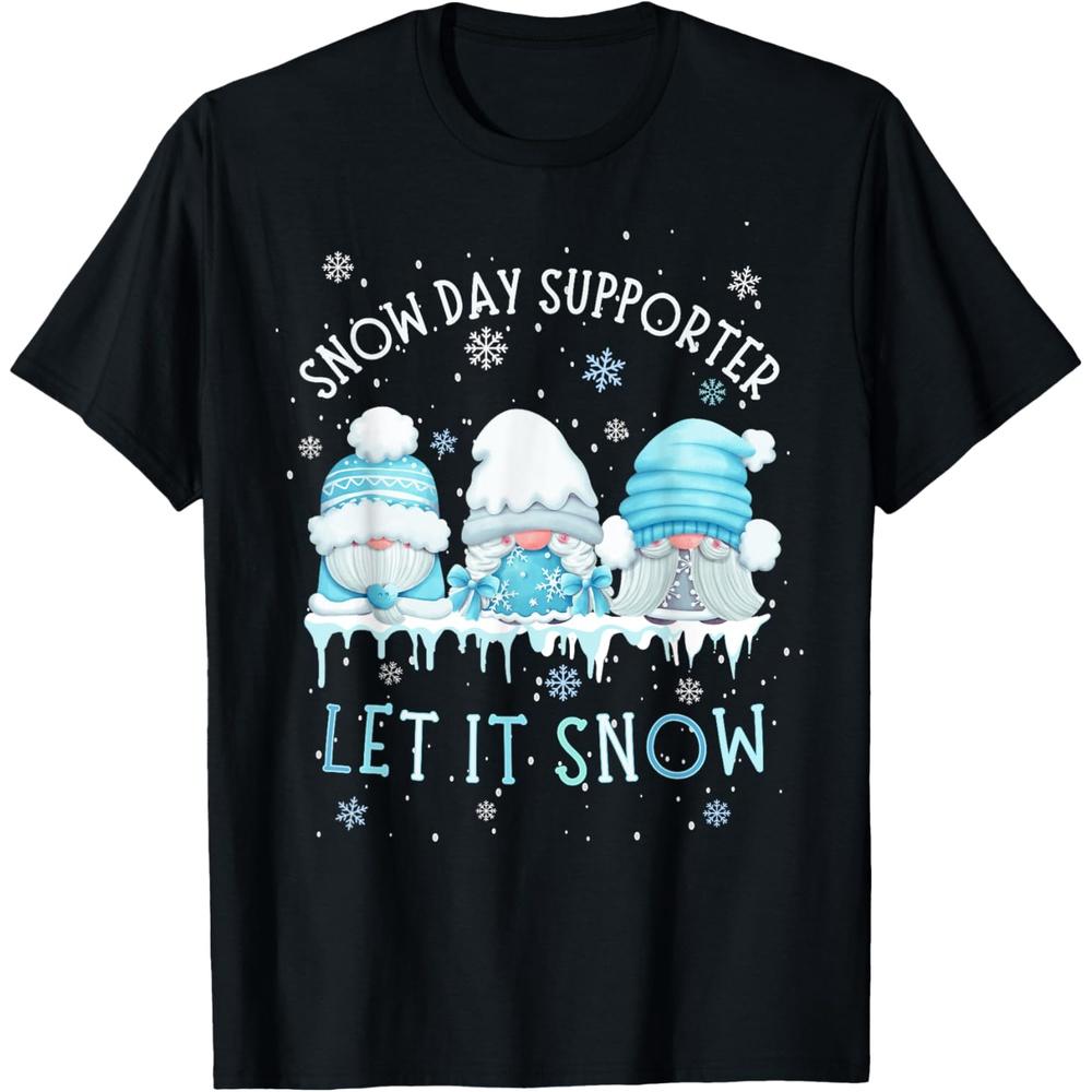 Snow Day Supporter Let It Snow Cute Blue Gnome Xmas Holiday T-Shirt S