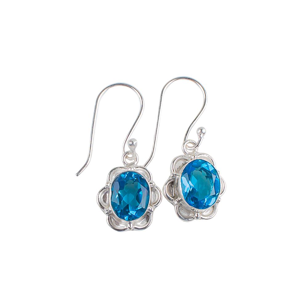 Natural Swiss Blue Topaz Gemstone 925 Sterling Silver Handmade Earrings 1.30" EE-11-1