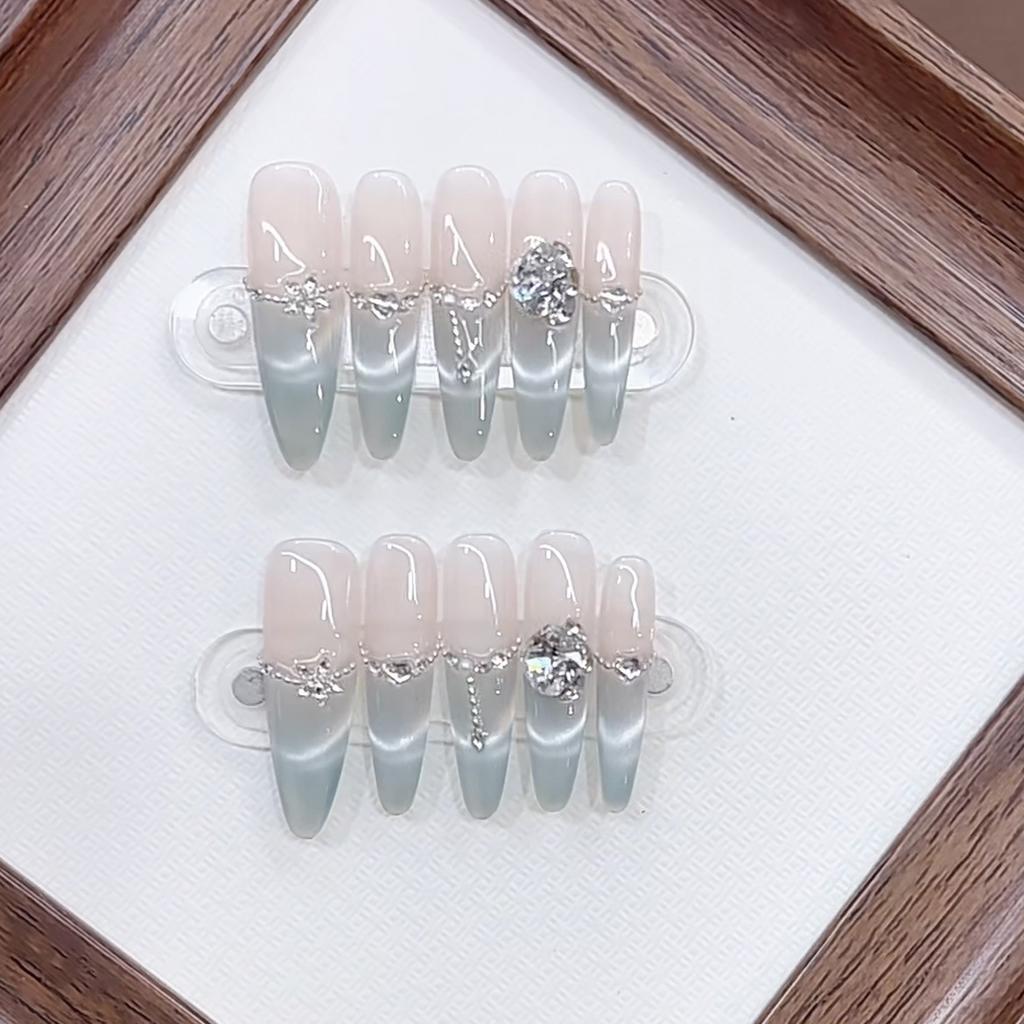 Handmade Phototherapy Wears Nail Art In Spring and Summer Lemon Mint Long Slender Dog Pure Desire High-end Cat Eye Nail Art Stickers