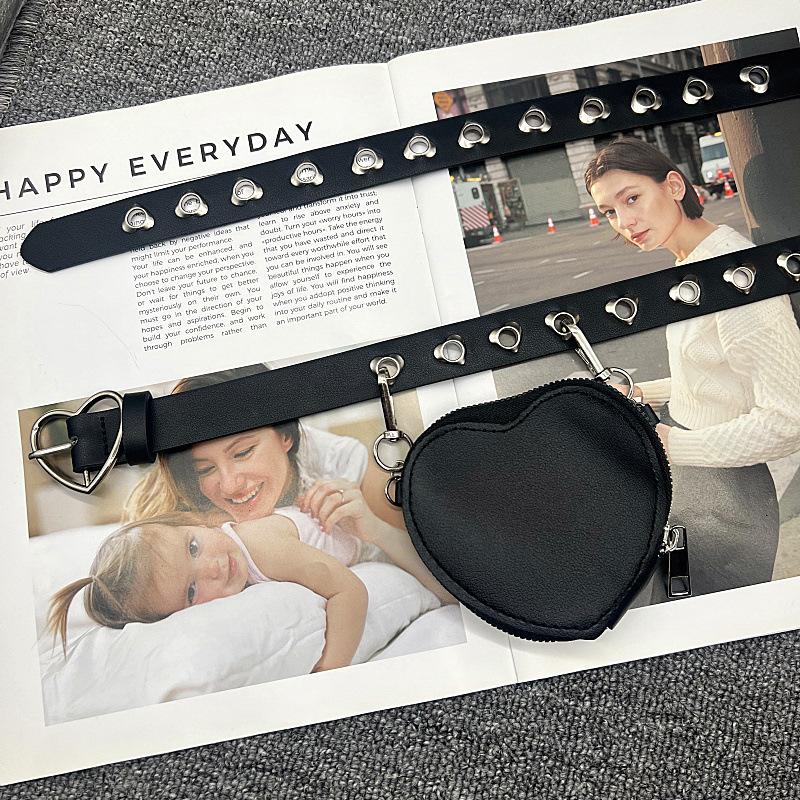 Women Mini Heart Waist  Belts with Packs Fashion Y2k Aesthetic Ins All Match Belt Bags Japanese Sweet Kawaii Casual Punk Belts