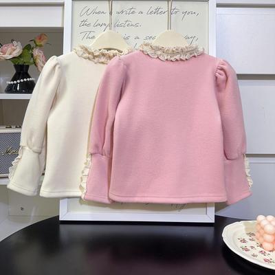 Girls' Princess Lace Ruffle Sweatshirt - Winter Long Sleeve Base Shirt