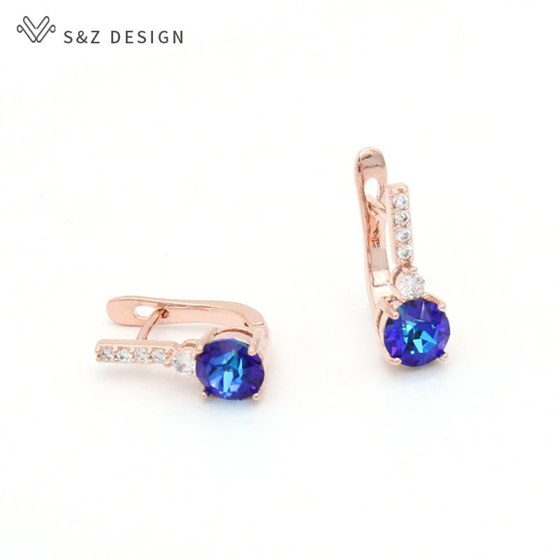 Trendy Colorful Round Crystal Drop Earrings For Women Rose Gold Color Jewelry Stylish Eardrop Gift