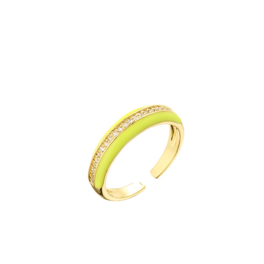 18K Gold Plated Brass Gold Color Cute Ring For Women Multi Color Rainbow Zircon Dripping Oil Female Wedding Accessories
