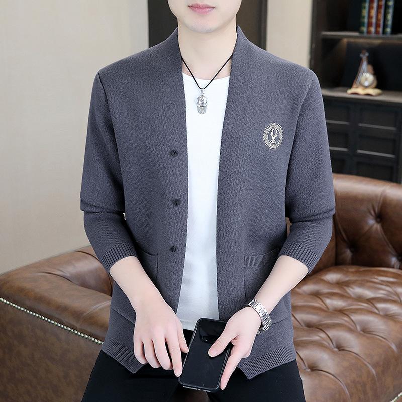 

Модный повседневный кардиган, мужской вязаный свитер с длинным рукавом для бизнеса XXXL серый