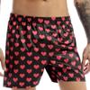 Pánské saténové boxerky Silk Sleepwear Spodní prádlo Šortky s potiskem srdce Lounge Beach šortky