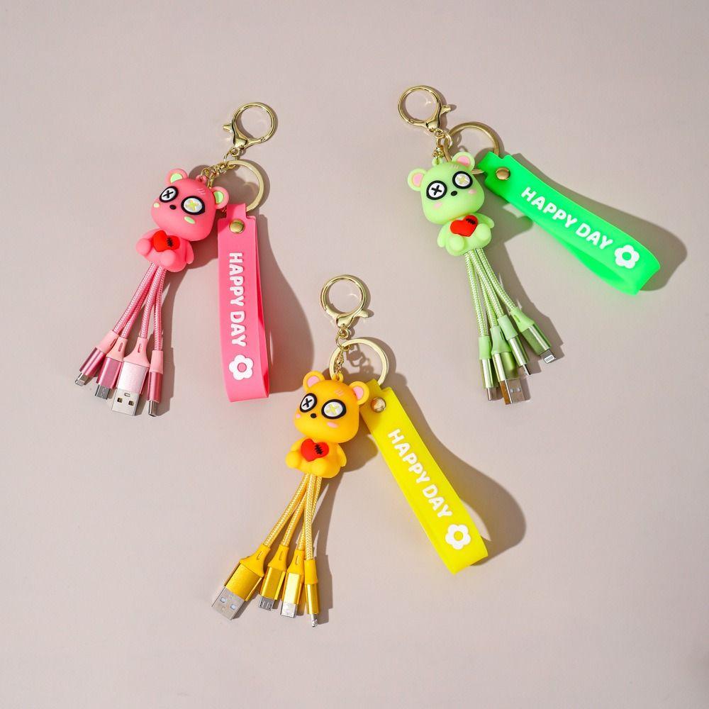 

Silicone Data Cable Keychain PVC 3-in-1 Data Cable Cute USB Type C Cable Power Bank