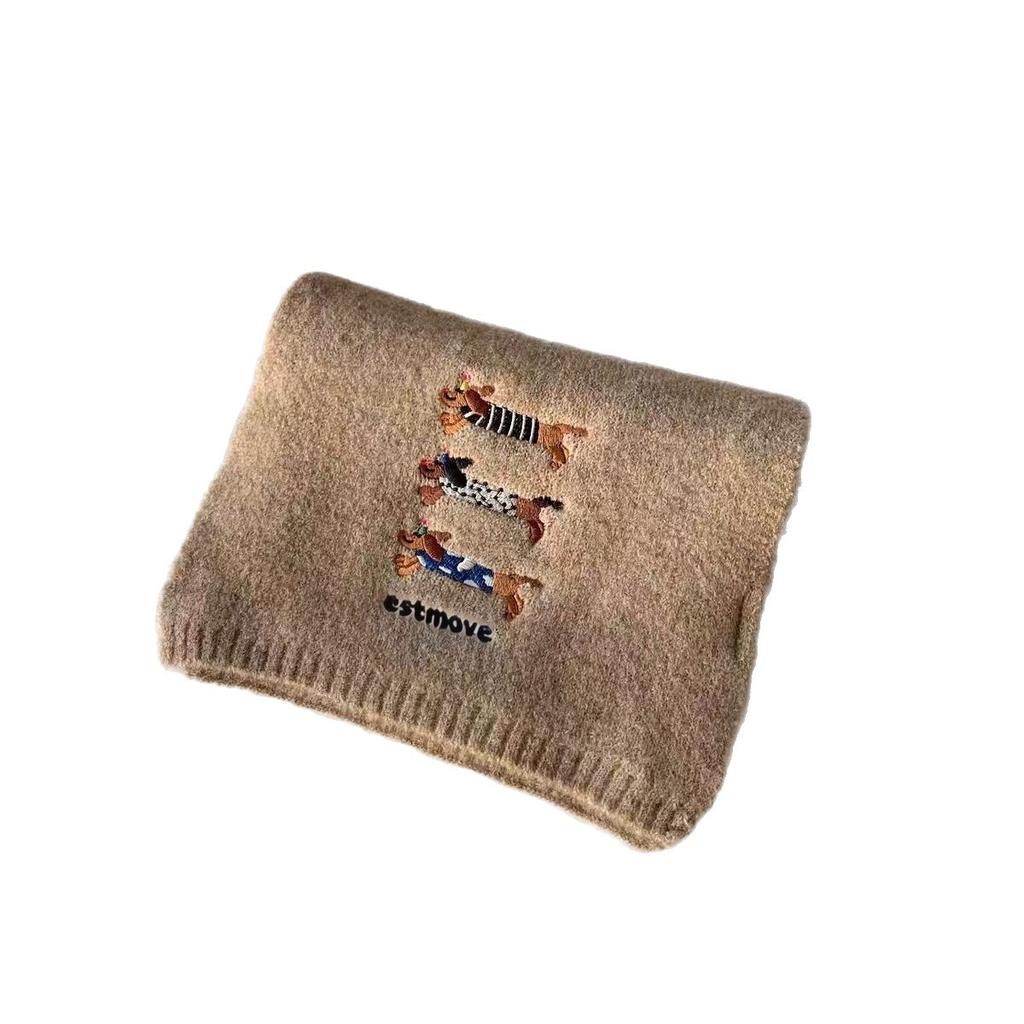 Japanese cartoon puppy embroidered imitation cashmere knitted scarf women's winter warm versatile student couple wool scarf