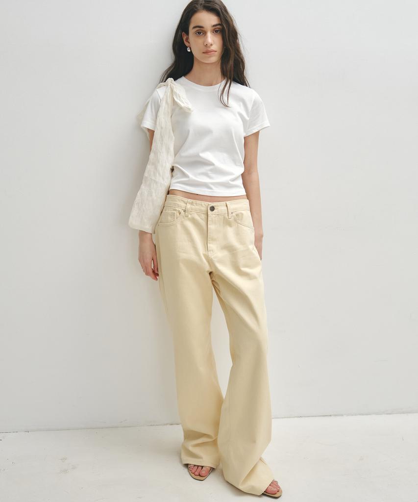 Noir For Woman Cotton Loose Flare Pants (Pale Yellow)