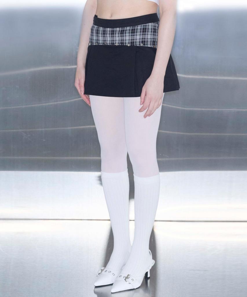 Mucent Stride Setup Check Color Block Mini Skirt