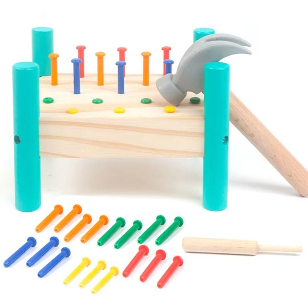 Montessori Knock Nails Tool Toy Wood Baby Hammer Hit Wooden Toys Children Strength Training