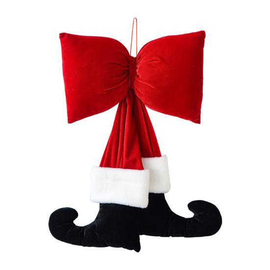 Yousheng Black Boot Velvet Bow Christmas Ornaments Festive Wall Hanging Decoration for Tree Soft Plush Holiday Accents