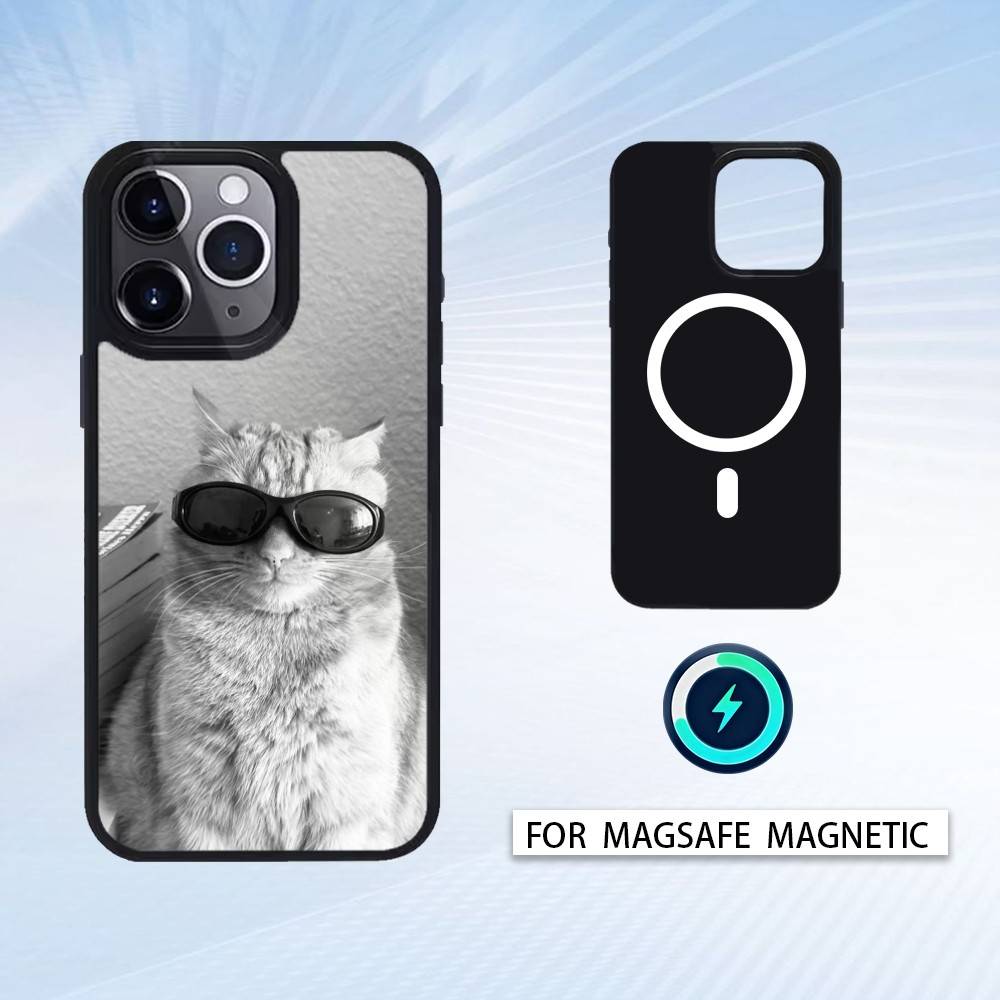 Cool Cat Cute Phone Case Magnetic For iPhone17 16 15 14 13 12 Pro Max For Magsafe Wireless Charging Cover