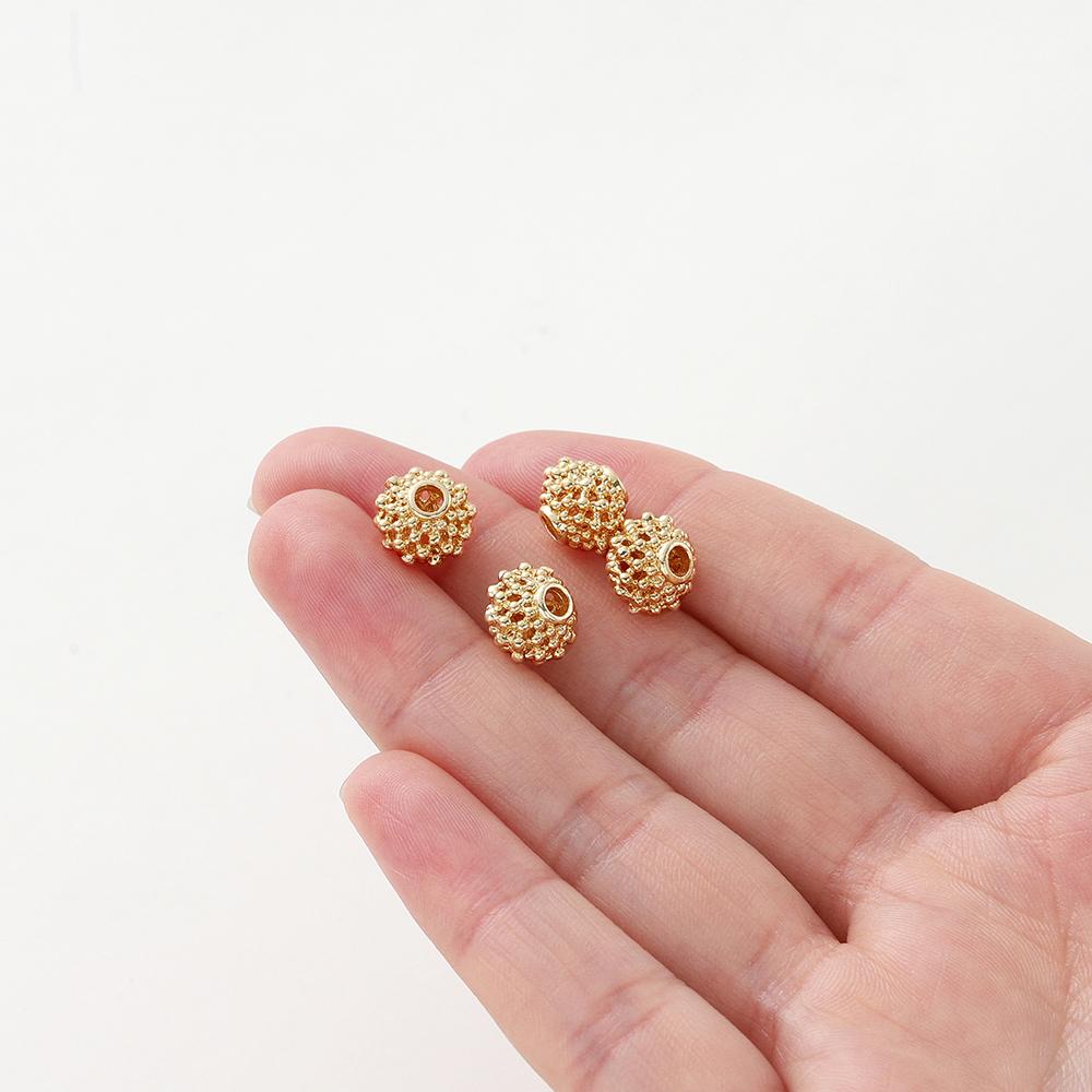 5pcs/lot 8*10mm 14K 18K Gold Color Round Spacer Beads Necklace Decorate Wholesale Beads For DIY Jewelry Making Accessories